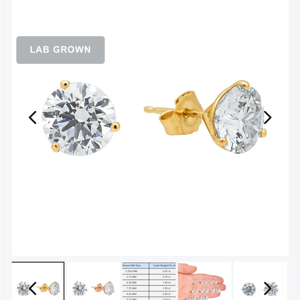 NWT Leon Diamond Lab diamond yellow gold Stud Earrings